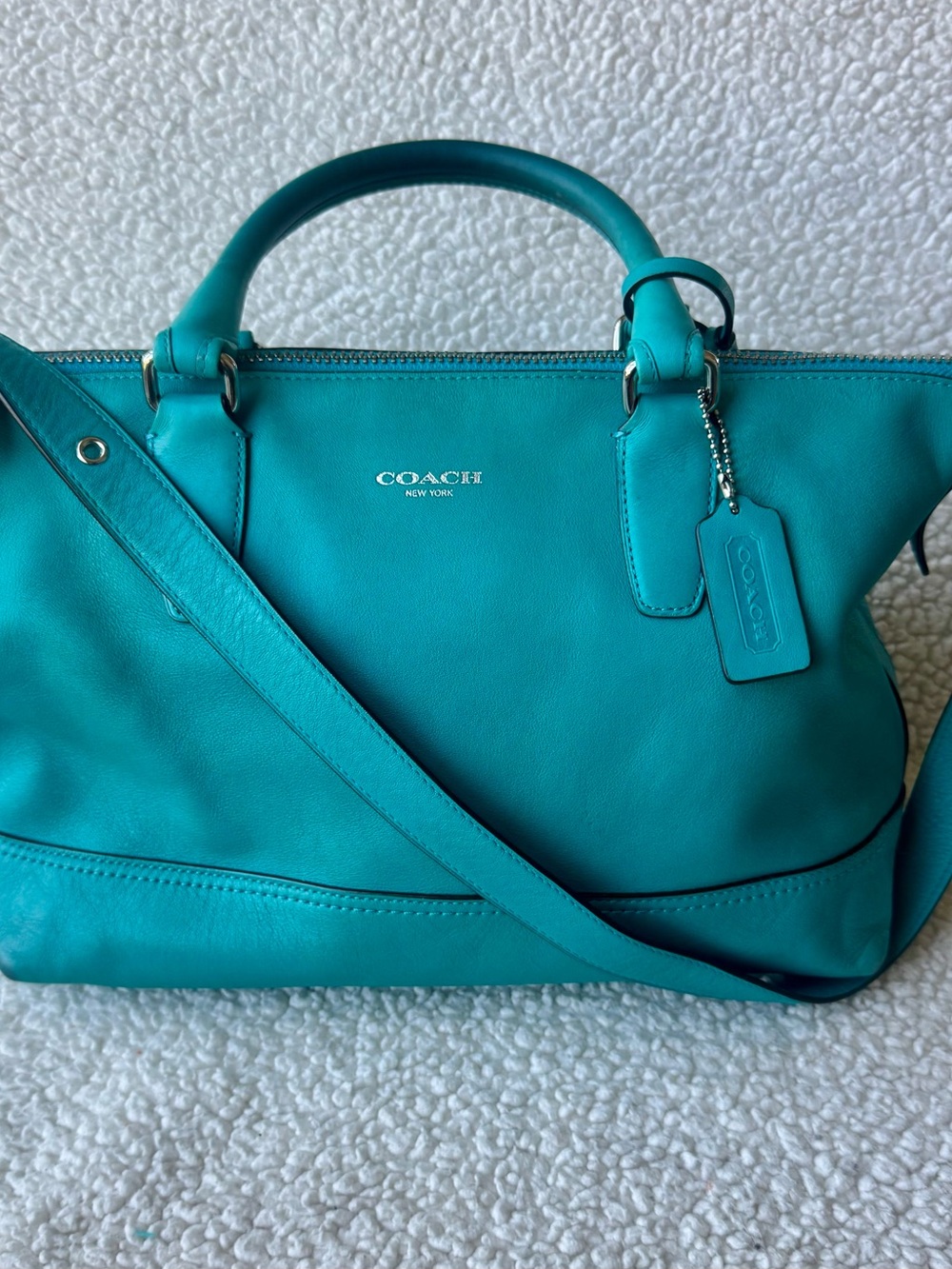 Coach Teal Leather Two Way Shoulder Bag w/Silver Accents